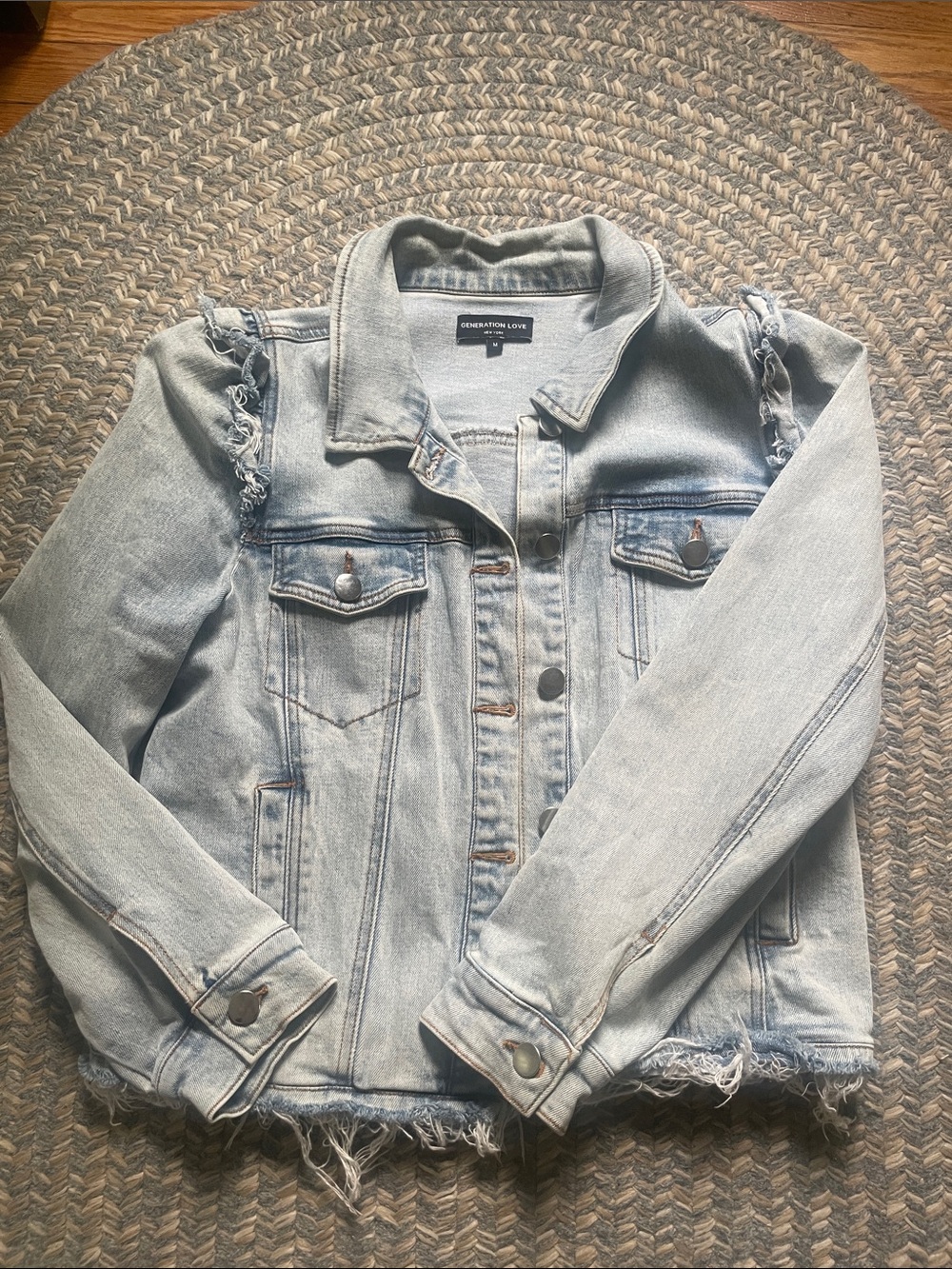 Generation Love Light Blue Ruffle-Shoulder Denim Jacket - Picture 3 of 5